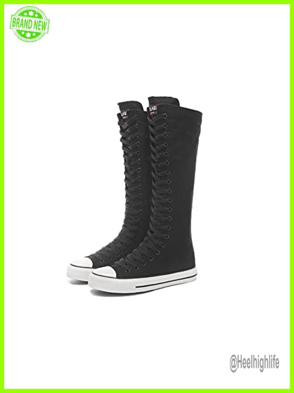 Tall Canvas Lace up Knee High Sneakers Lace Up Zip Closure